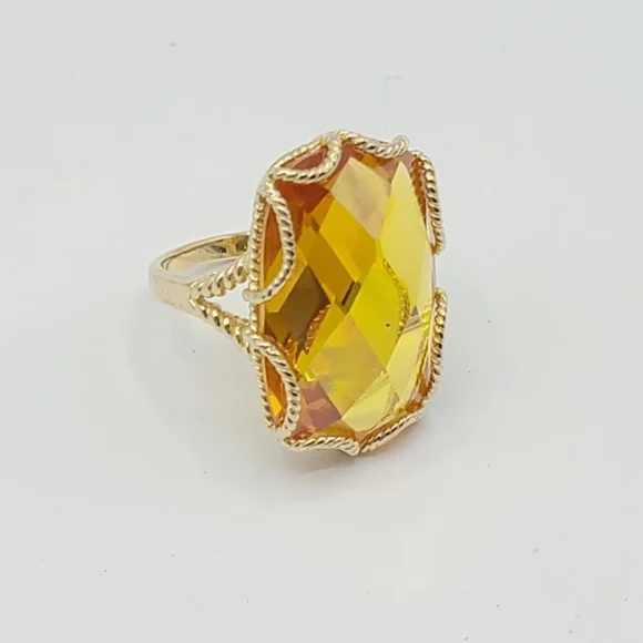 Vintage Sterling Silver Gold Plated Large Faceted Cocktail Statement Ring